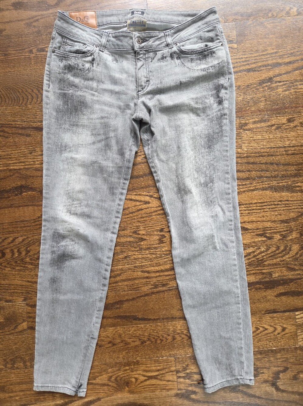 Vintage D&G Dolce & Gabbana "Pretty" Acid Wash Zipper-Ankle‎ Skinny Jeans Gray
